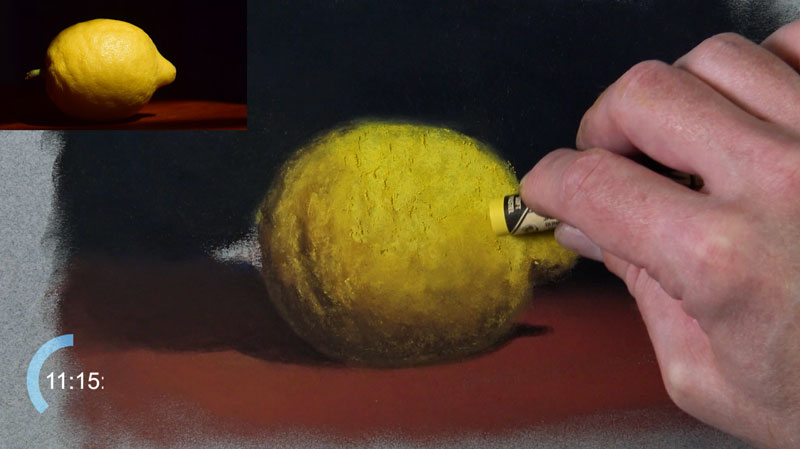 Drawing the lighter values on the lemon