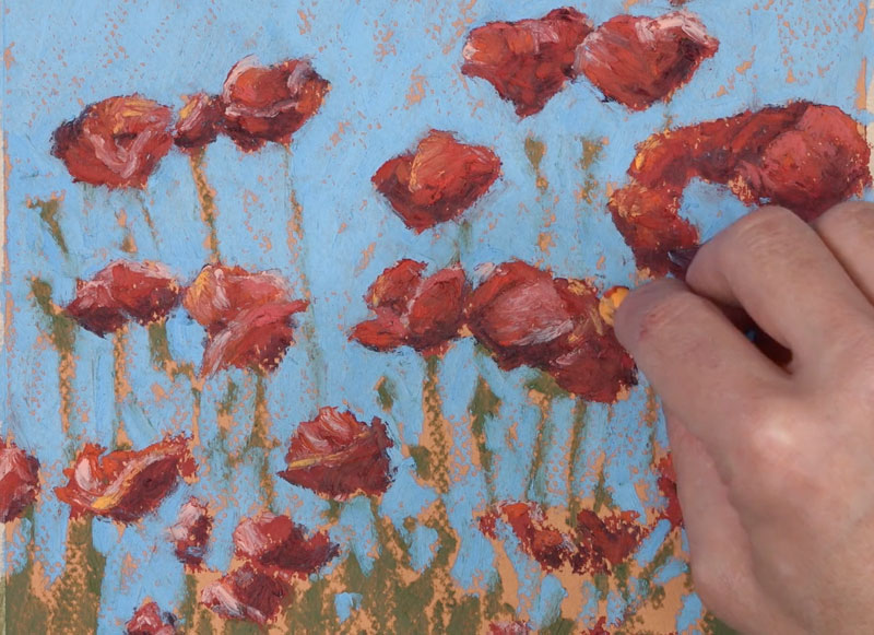 Adding warmth to the highlights on each flower