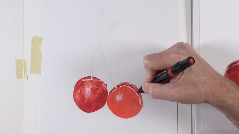 Drawing a cherry by creating a marker underpainting
