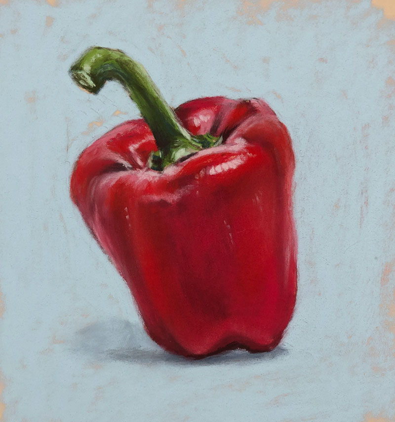 Pastel drawing of a red bell pepper