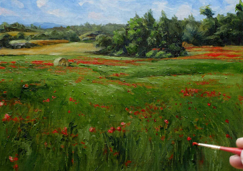Painting grass with oil paints