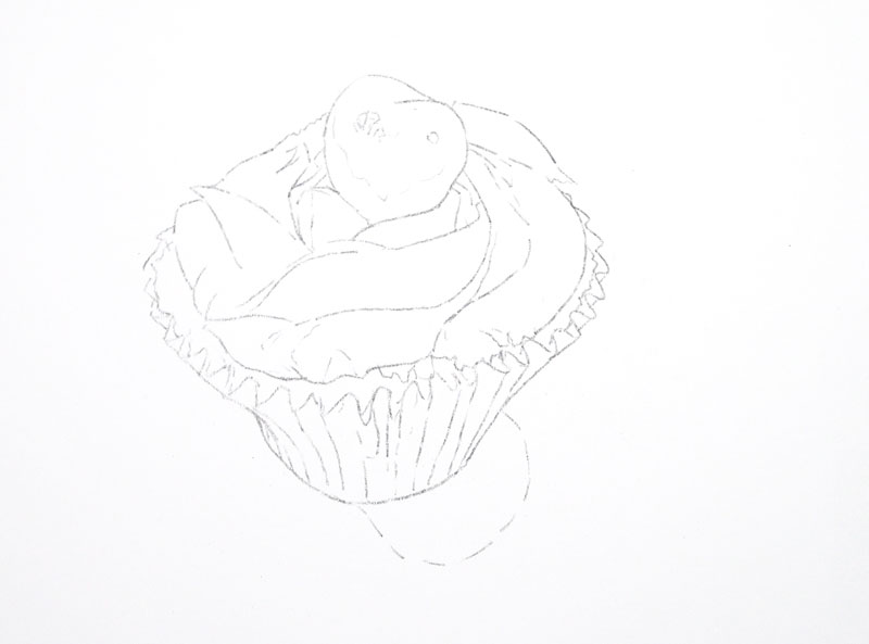 Transferred contour line drawing of a cupcake