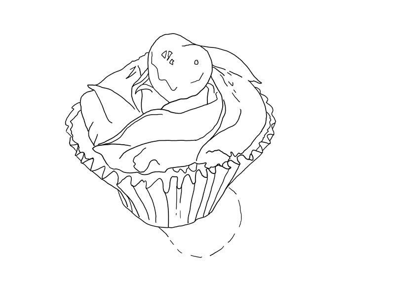Contour line drawing of the cupcake