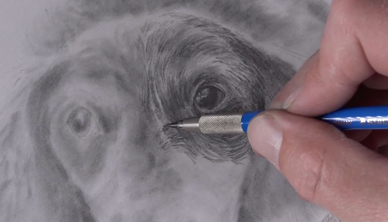 Drawing lines over powdered graphite