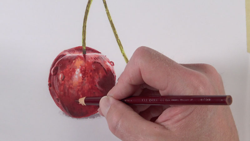 First colored pencil applications on the cherries