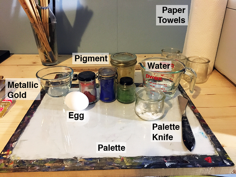 Materials for making egg tempera paint