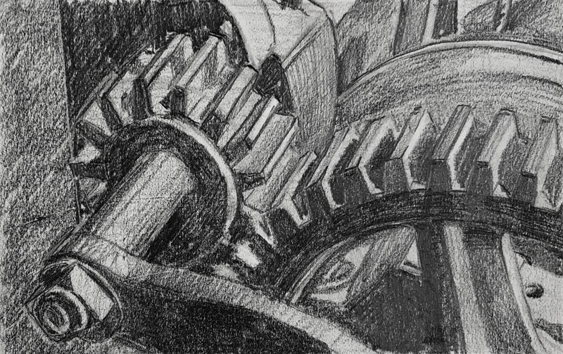 Pencil drawing of gears
