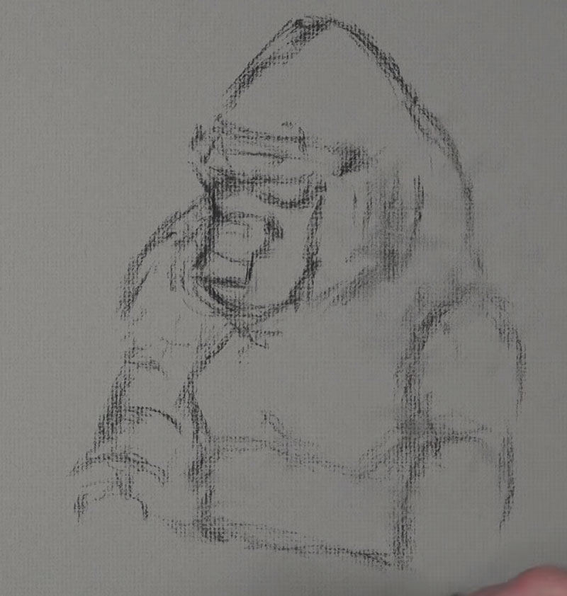 Gorilla sketch step 1 - drawing in the basic shapes