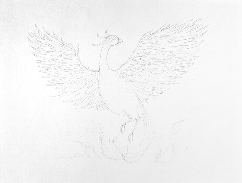 Pencil sketch of a phoenix