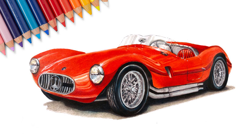 How to Draw a Sports Car with Markers and Colored Pencils
