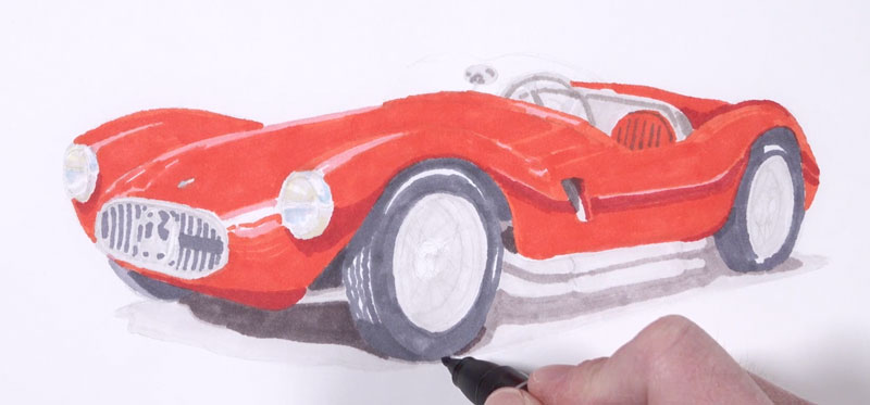 Additional layers of markers added to the body of the car and the shadow underneath