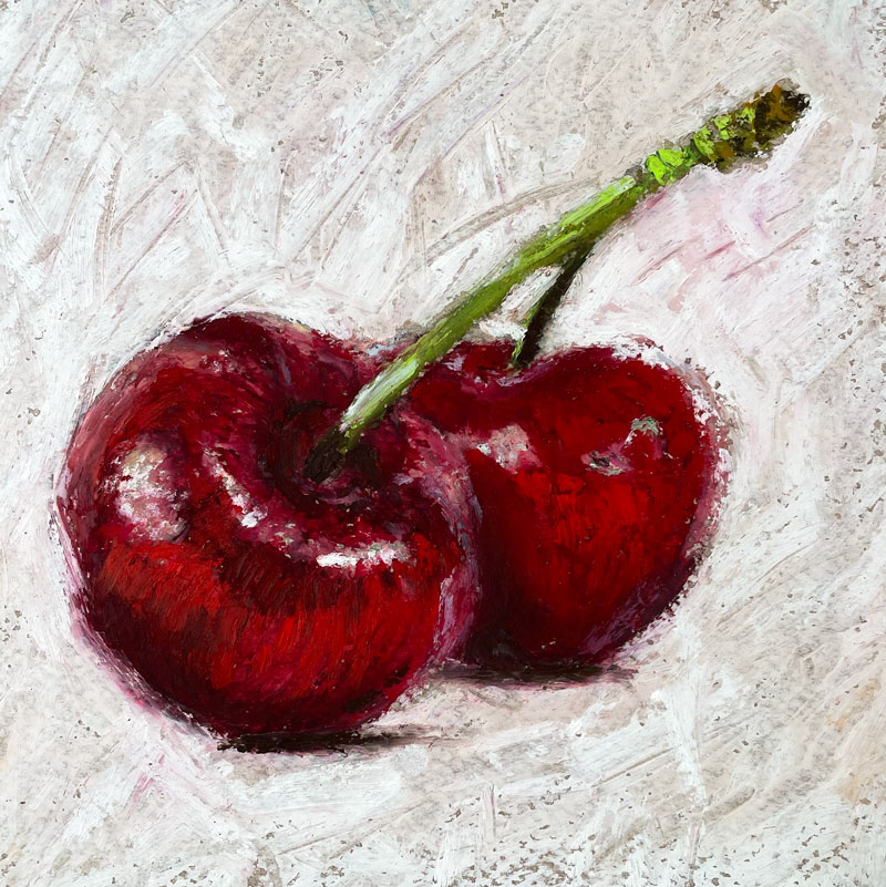 Impressionist Oil Pastel Drawing of Cherries