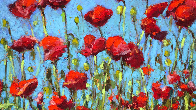 Oil Pastel Landscape Drawing - Red Poppies