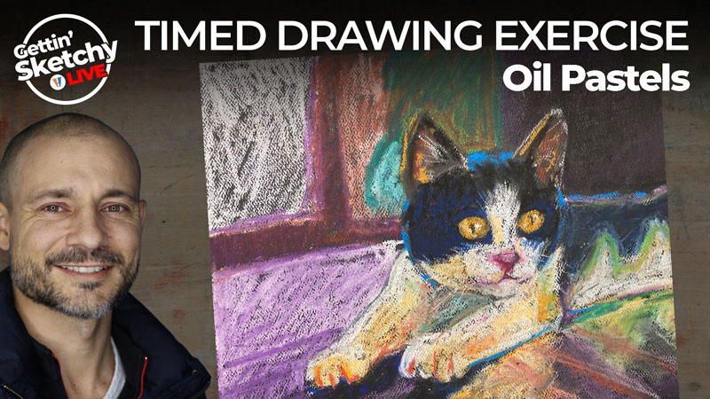 Cat with Oil Pastels - Timed Drawing Exercise