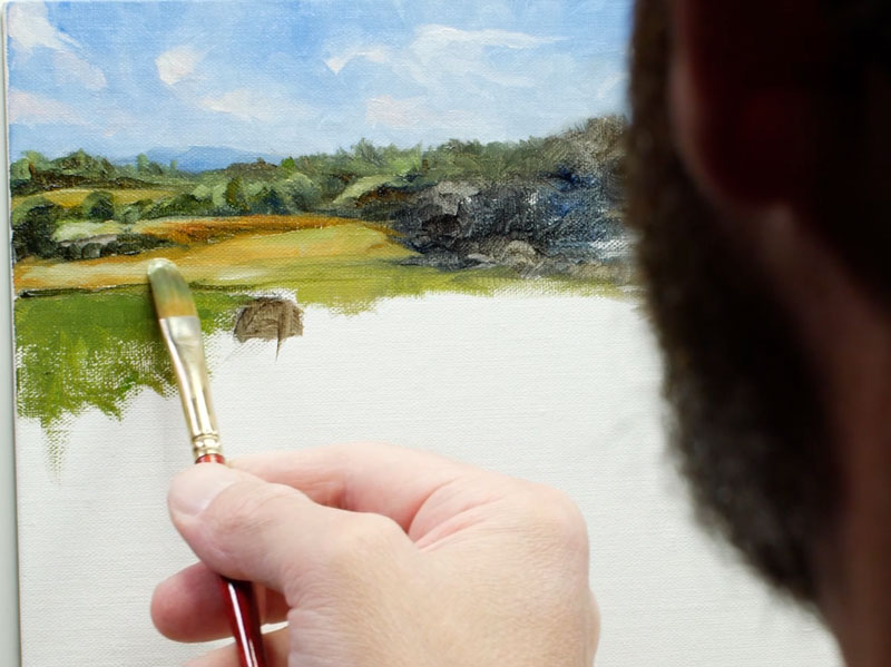 Painting distant trees and fields with water mixable oil paints
