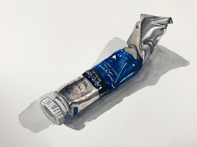 Watercolor painting of a paint tube