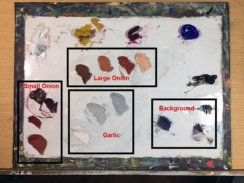 Basic palette of primary colors for painting a still life
