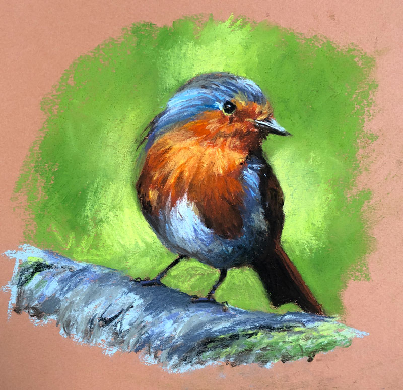 Pastel drawing of a European Robin