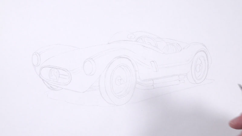 Pencil sketch of the sports car