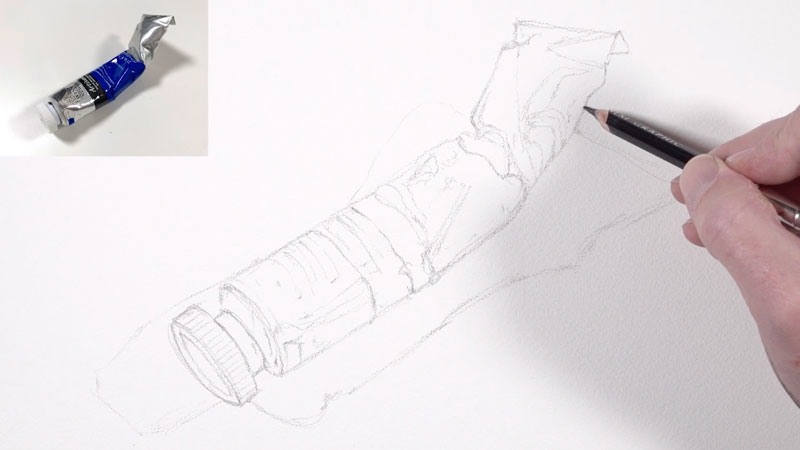 Pencil sketch of a paint tube for watercolor painting