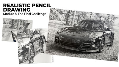 Realistic drawing of a Porsche