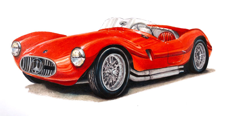 Sports Car Drawing with Colored Pencils and Markers