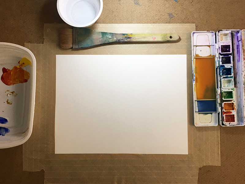 Preparing the surface to make watercolor washes